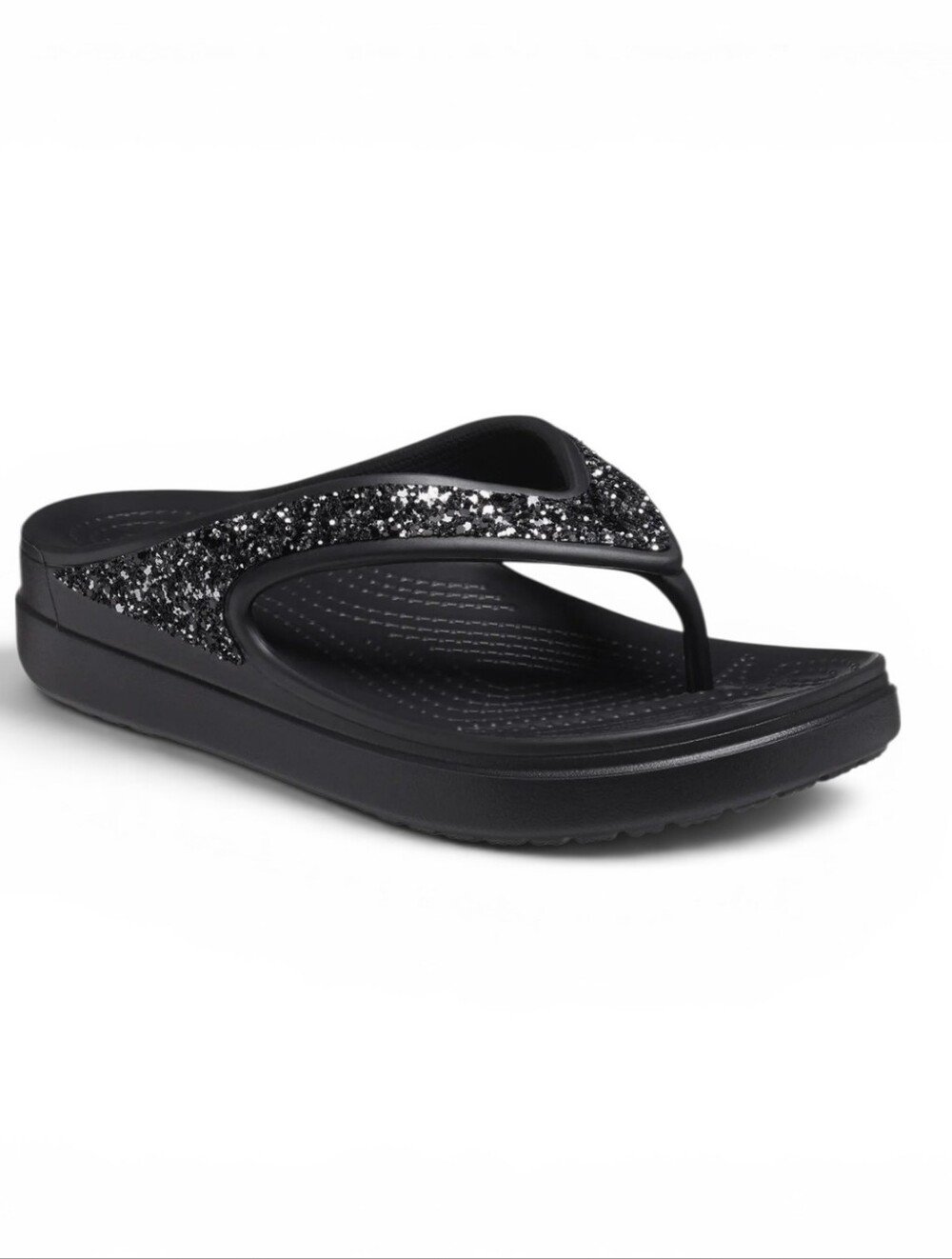 Black Glitter Platform Flip Flop Sandals - Size 10